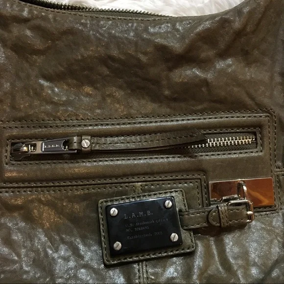 L.A.M.B Taupe Leather Saddle Hobo Purse Hand Bag - Picture 12 of 14